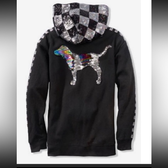 Vs PINK flip sequin bling Pullover hoodie black checkered bling 2018 collection - Picture 7 of 13